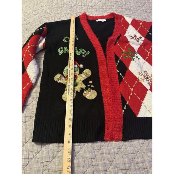 Celebrate Together Ugly Christmas Sweater Cardigan L Oh Snap Gingerbread Argyle - Picture 6 of 11